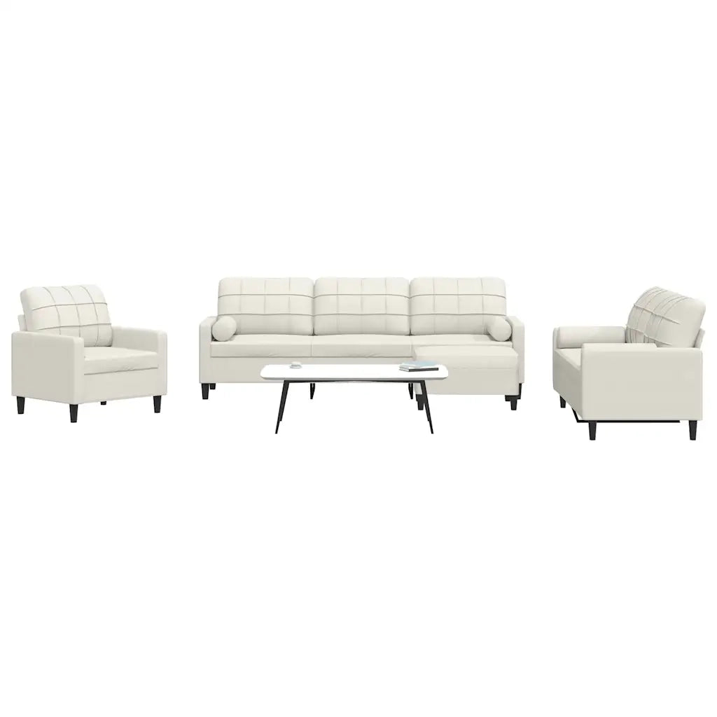Set di Divani 4 pz con Cuscini e Rinforzi Crema in Velluto