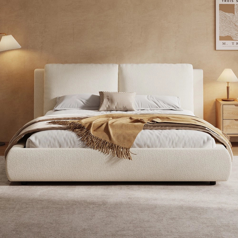Letto Contenitore Matrimoniale Imbottito ¨C MINIMAL ¨C Beige, 180x200 cm, con Rete a Doghe
