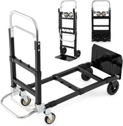 Carrello Pieghevole 3 in 1, Carrello a Mano e Piano Regolabile con Manico Retrattile e Lunghezza Regolabile, Capacità di Carico 272 kg, per Garage, Magazzino