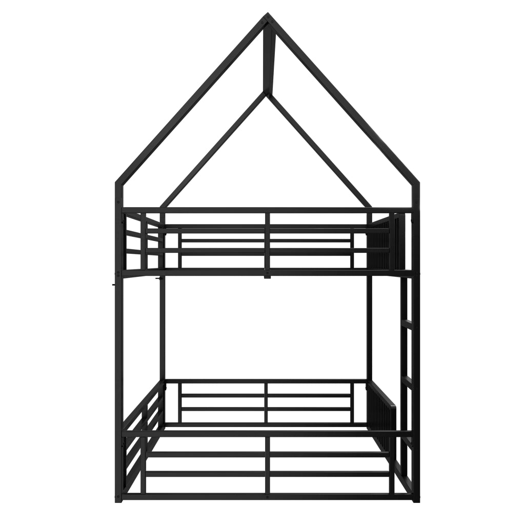 LETTO A CASTELLO 140x200 cm Nero in metallo con LED e 2 pacchi