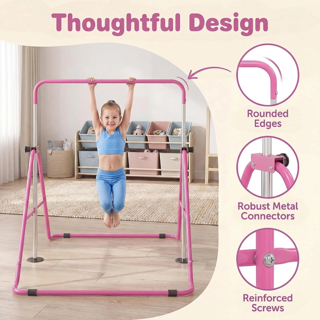 KOMFOTTEU Barra da ginnastica pieghevole per bambini, barra orizzontale con altezza regolabile in 5 livelli da 90 a 130 cm, carico di 70 kg, attrezzatura portatile per allenamento per interni esterni