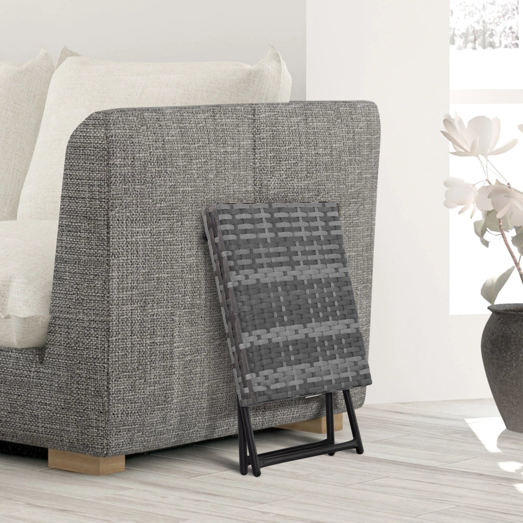 Tavolino da Giardino Pieghevole Salvaspazio 40x40x40 cm in Rattan Sintetico e Acciaio Grigio