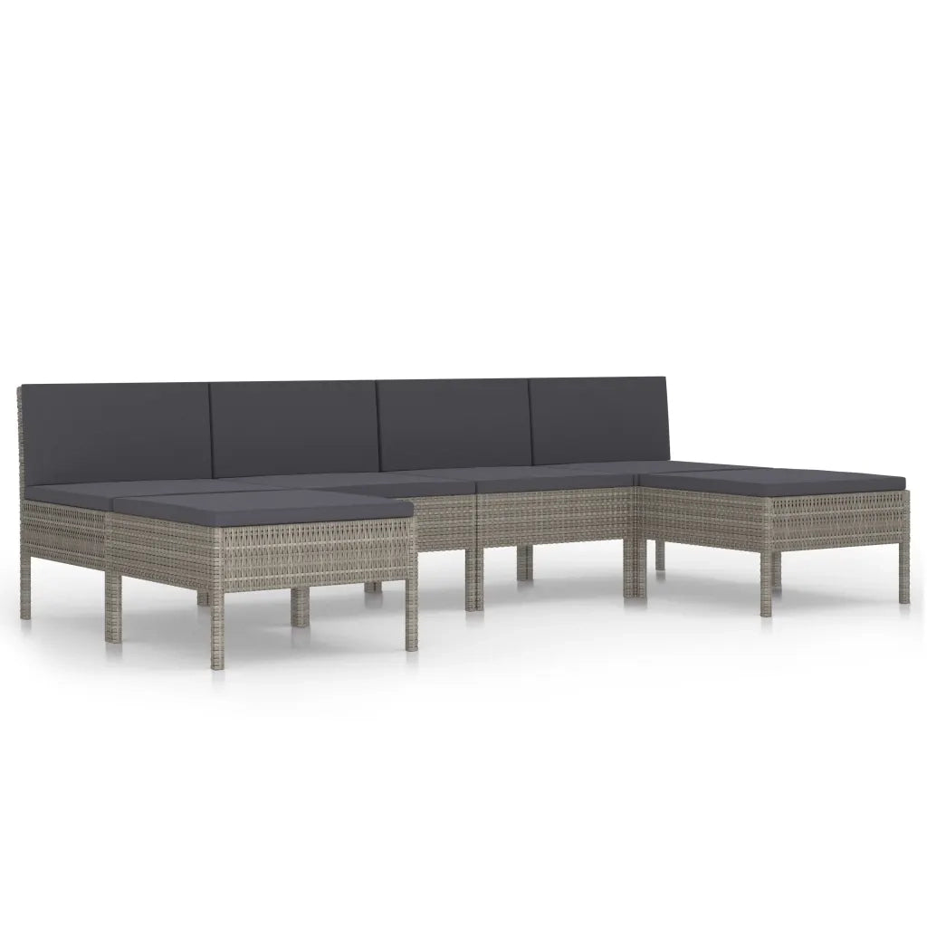 Set Divani da Giardino 6 pz | Set Salotto da Giardino con Cuscini in Polyrattan Grigio