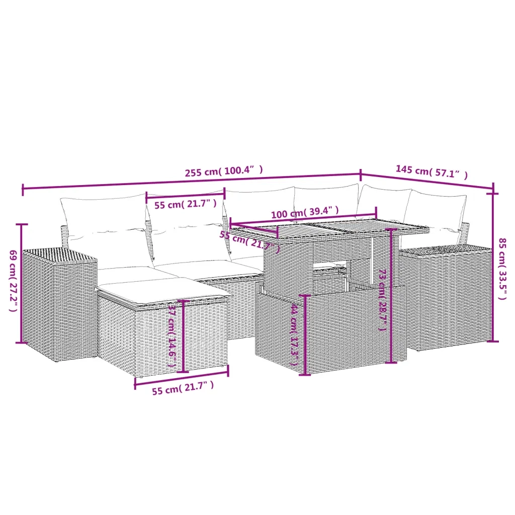 Set Divani da Giardino con Cuscini 7pz Nero Polyrattan 3272736