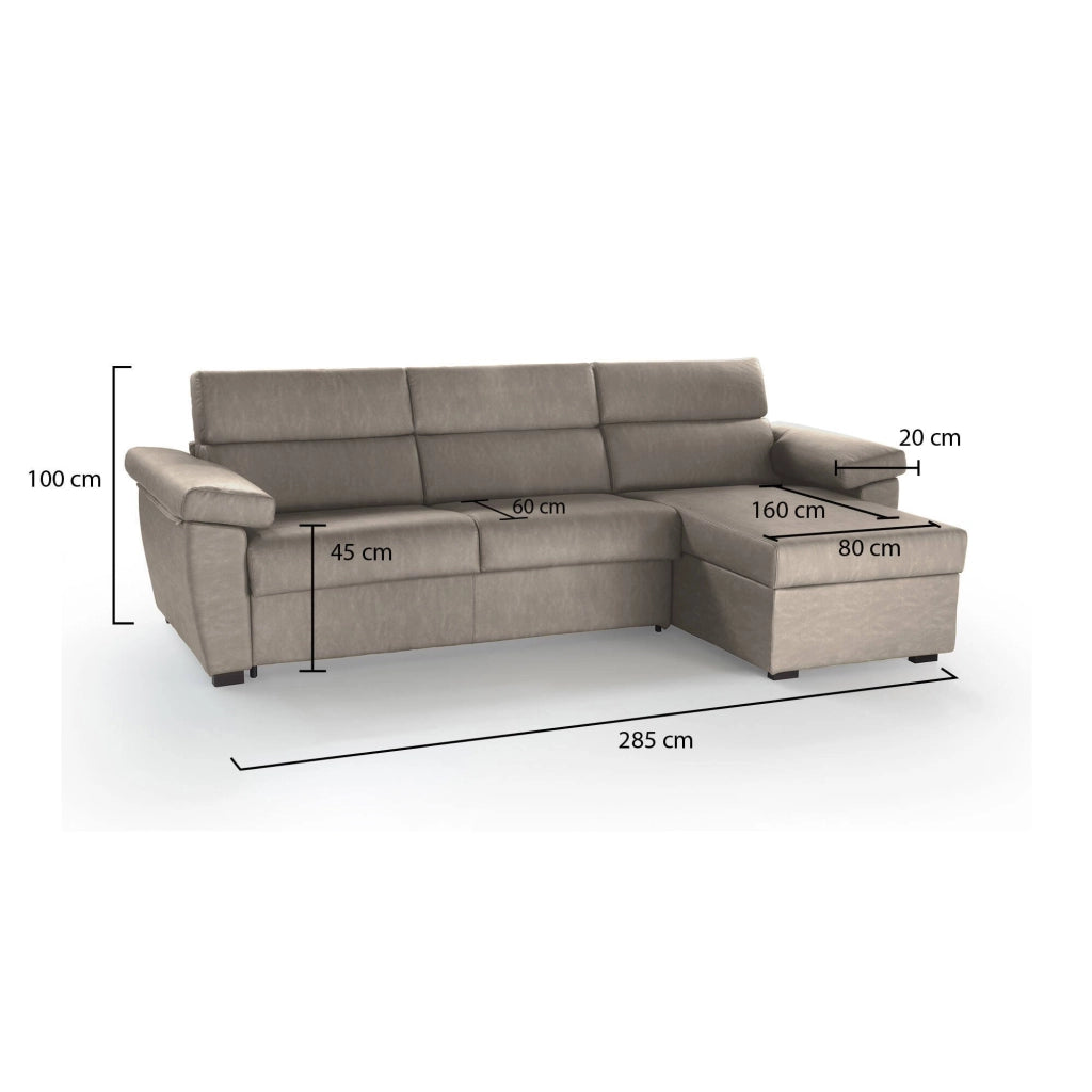 Ceto, Divano Fisso con Penisola Sfoderabile Made in Italy, 285x160 cm Grigio