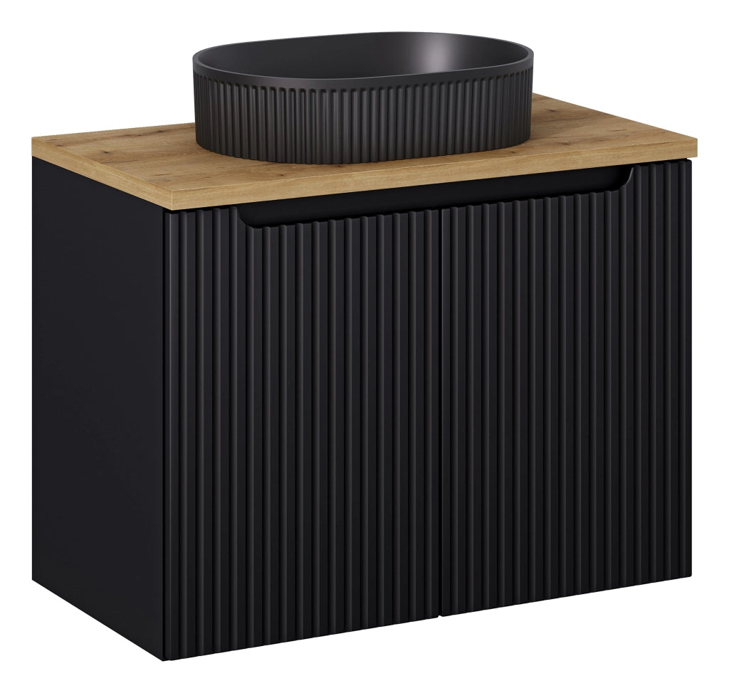 Set mobili bagno 80 cm con piano e lavabo da appoggio Beyond Nova Black 80 x 1401 x 40 cm