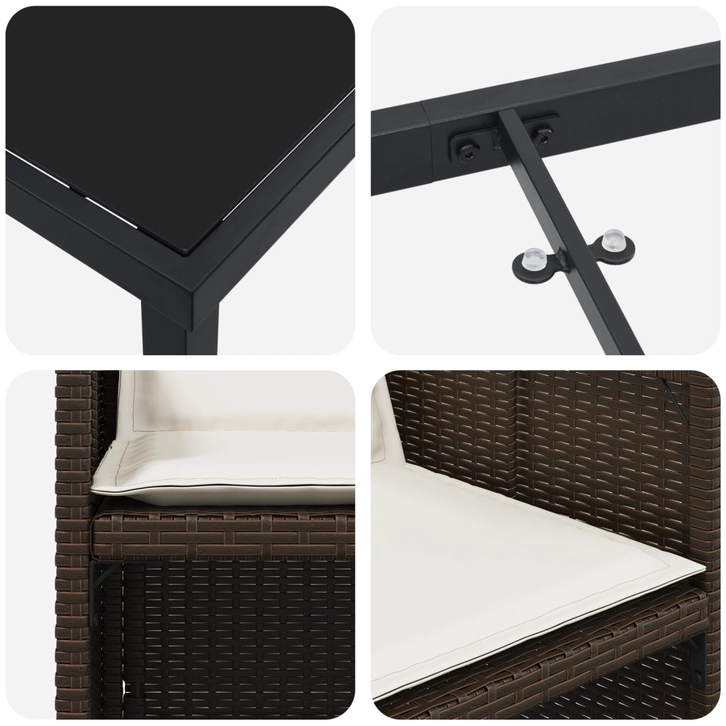 Set da Pranzo da Giardino 5 Pezzi con Cuscini in Polyrattan Marrone