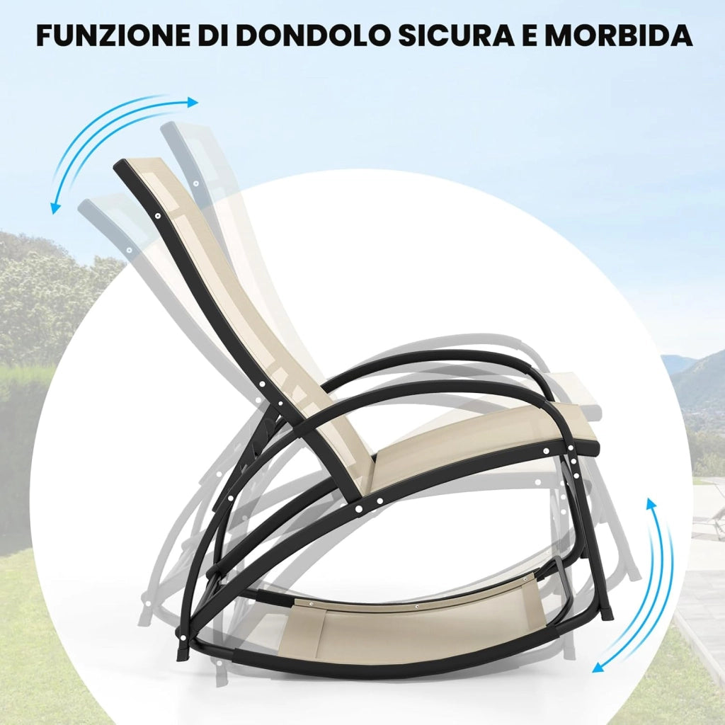 Sedia a Dondolo 2 in 1 da Giardino, Lettino Prendisole Convertibile con Schienale Regolabile a 4 Posizioni, Braccioli Curvi e Telaio in Alluminio, per Patio e Piscina, Portata 150 kg (Beige)