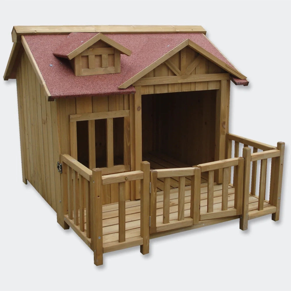 Cuccia XL per cani cuccia in legno massello con terrazza 3716051