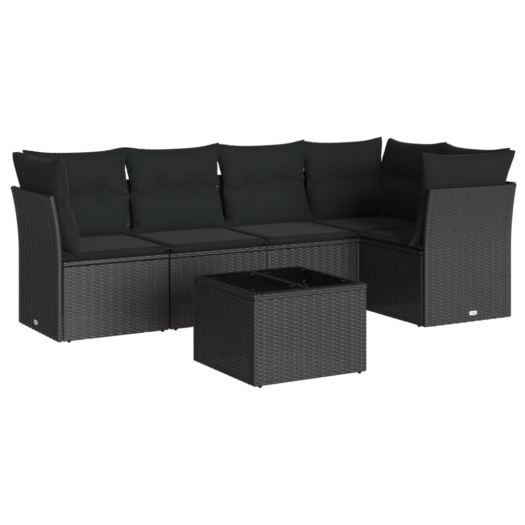 Set Divano da Giardino 6 pz con Cuscini Nero in Polyrattan 3217605