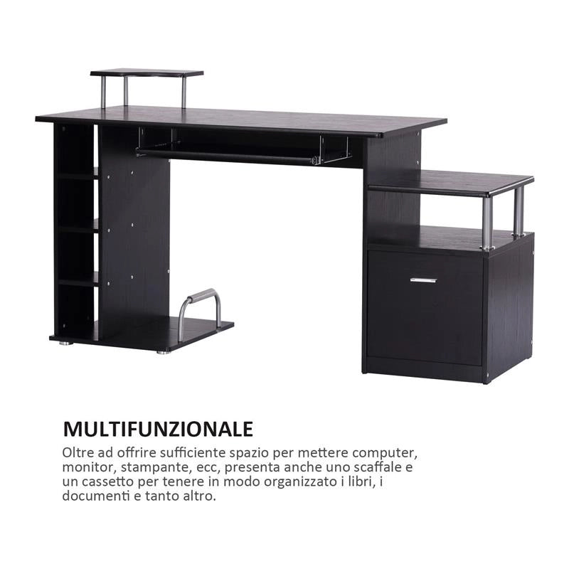 SCRIVANIA PC MODERNA CON CASSETTI IN LEGNO NERO