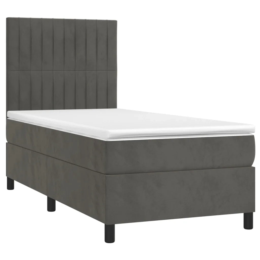 Letto singolo | Letto per adulti | Letto a Molle con Materasso e LED Grigio Scuro 90x190cm Velluto