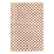 Tappeto vintage a scacchiera rosa e crema