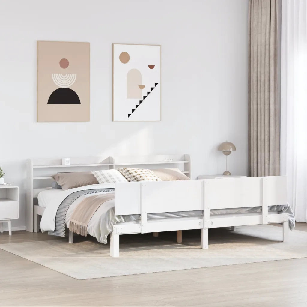 Giroletto con Testiera senza Materasso Bianco 200x200 cm