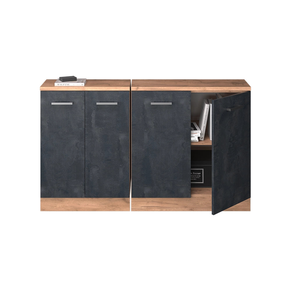 Mobile cucina sottotetto R-Line Calce nera/Rovere dorato 140 cm Set di 2 carcasse armadio profondità 60 cm Vicco