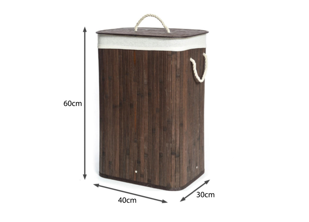 Cesta Portabiancheria Con Coperchio Contenitore Multiuso Bamboo Tinta Unita - Cesta - Marrone