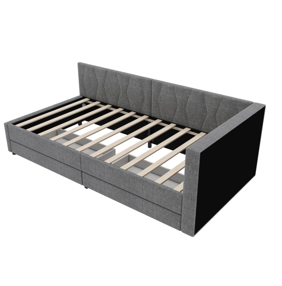 Divano letto 90x200 cm con LED; USB e Type C; in lino e MDF grigio (Senza materasso)