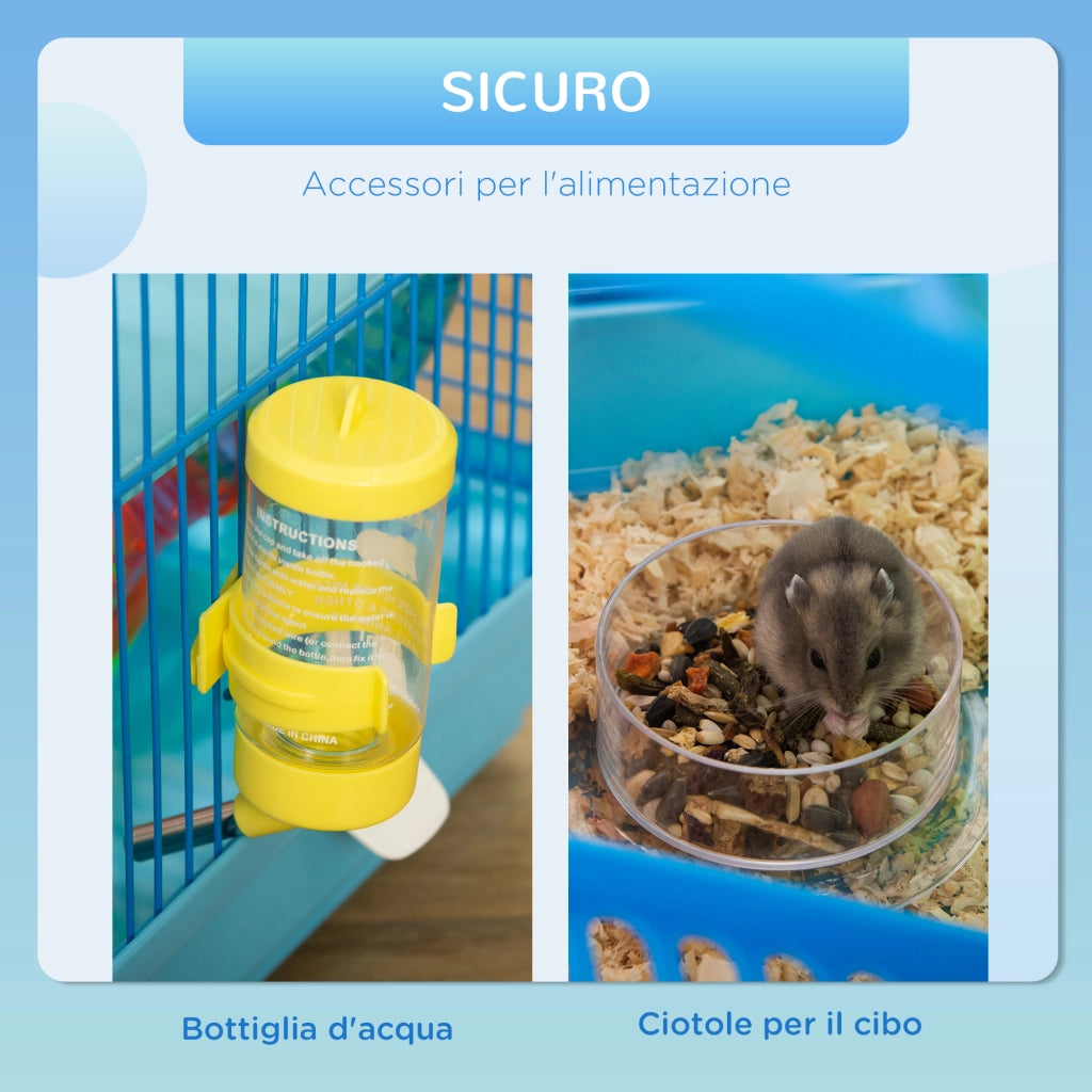 EasyComfort Gabbia per Criceti e Roditori a 5 Piani, Gabbietta per Criceti con Tubi Colorati, Ruota, Casetta e Accessori Inclusi, 47x30x59 cm, Blu
