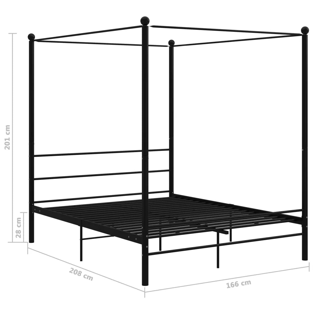 Letto a Baldacchino Nero in Metallo 160x200 cm