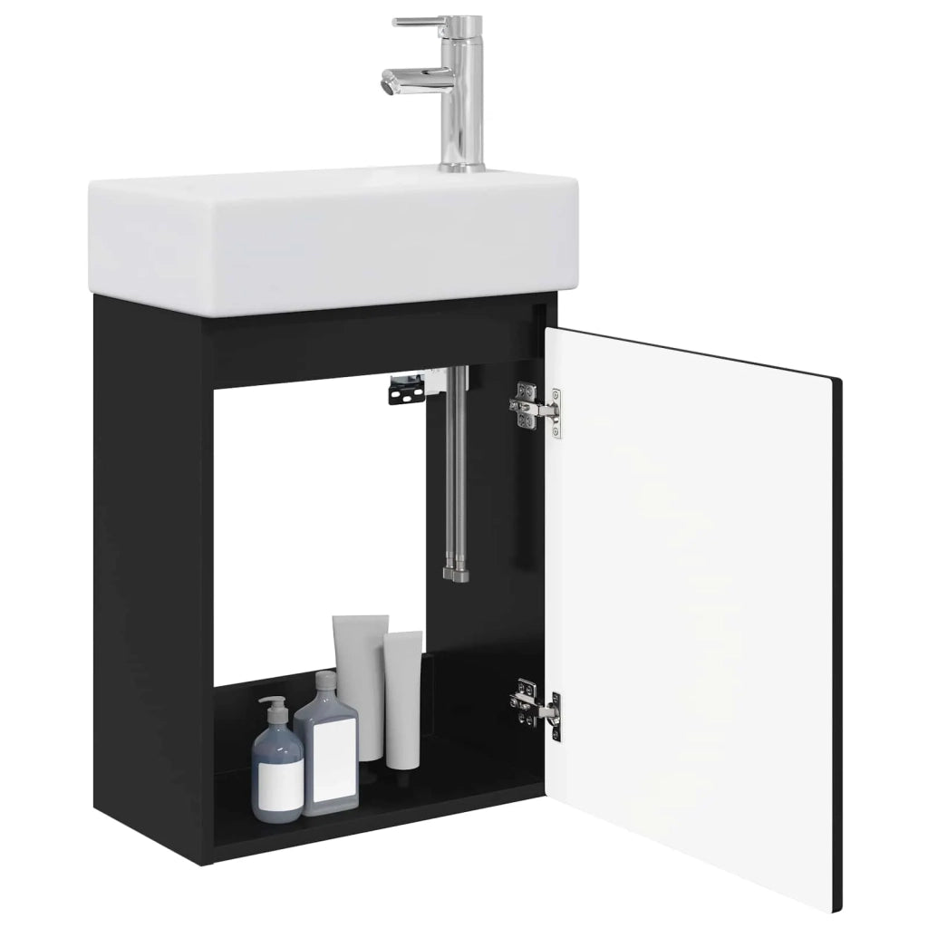 Mobile bagno con rubinetto Nero 45,5 x 22,5 x 84 cm