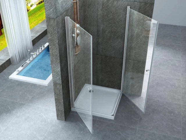 Box doccia due lati battente interno esterno cristallo 8mm trasparente anticalcare h.195 PERLA DOUBLE 80x100 cm,Flacone anticalcare escluso