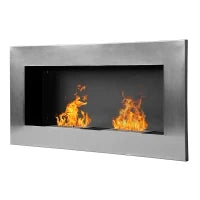 Camino a Bioetanolo da Parete Realizzato in Acciaio Inox con 2 Bruciatori 0.9LT 110 x 54 x 14cm