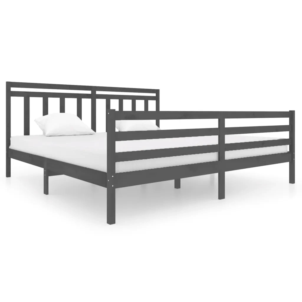 Giroletto-Struttura Letto Grigio in Legno Massello di Pino 200x200 cm 627273