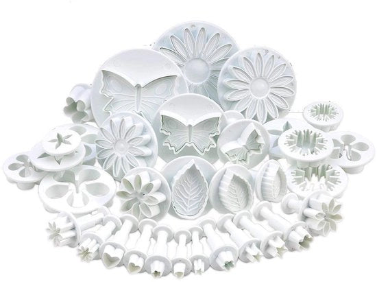Set a forma di biscotti per decorazione di torte 33 pezzi | Cuore, farfalla, stella, fiori (foglie di rosa, margherite, girasoli) e altro | Accessori da forno per biscotti, cupcake e decorazioni