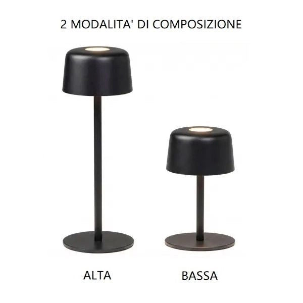 LAMPADA DA TAVOLO RICARICABILE NERA 2W 2700K 144LM IP44 1+1 ZAFFERANO AILATI