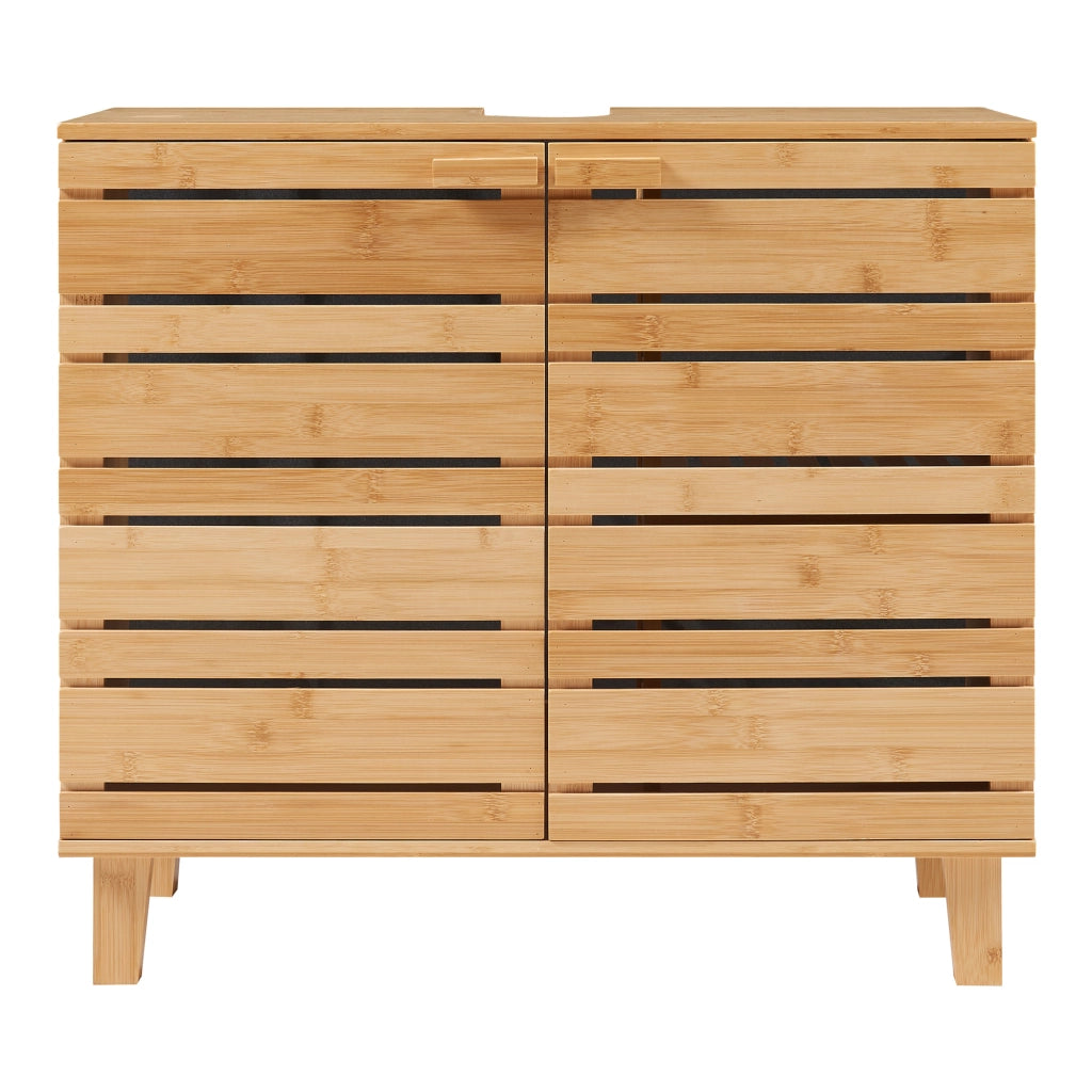 Mobile Sottolavabo da Bagno Epind con Scomparti Chiusi e Ripiano 60 x 66 x 30 cm - Bambù Naturale [en.casa]