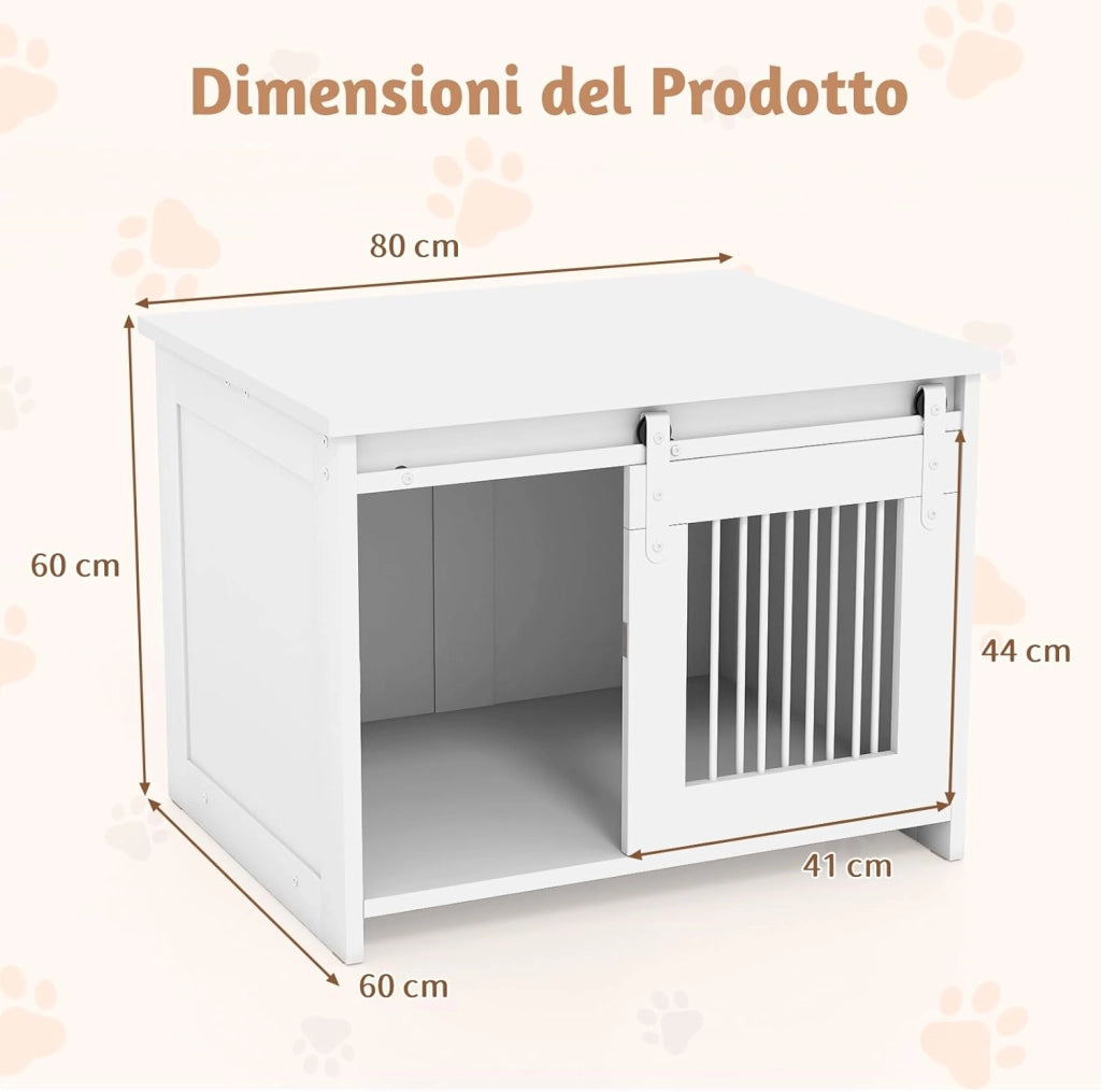 Cuccia per Cani da Esterno ed Interno, Gabbia in Legno con Ampio Piano Superiore, Porta Scorrevole, Tubi in Metallo Resistenti alla Masticazione, Casetta per Cani Piccoli e Medie (Bianco)