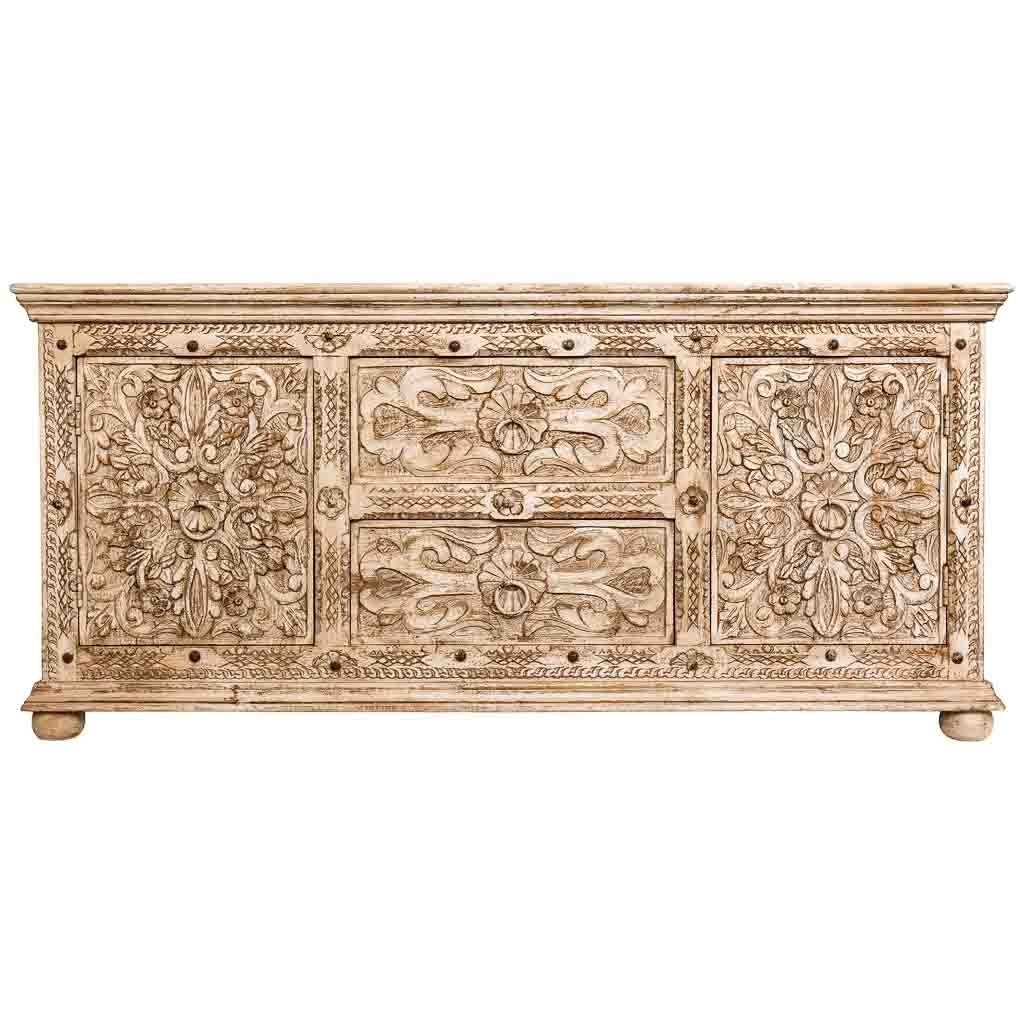 Credenza artigianale in legno beige 165x45x76h cm