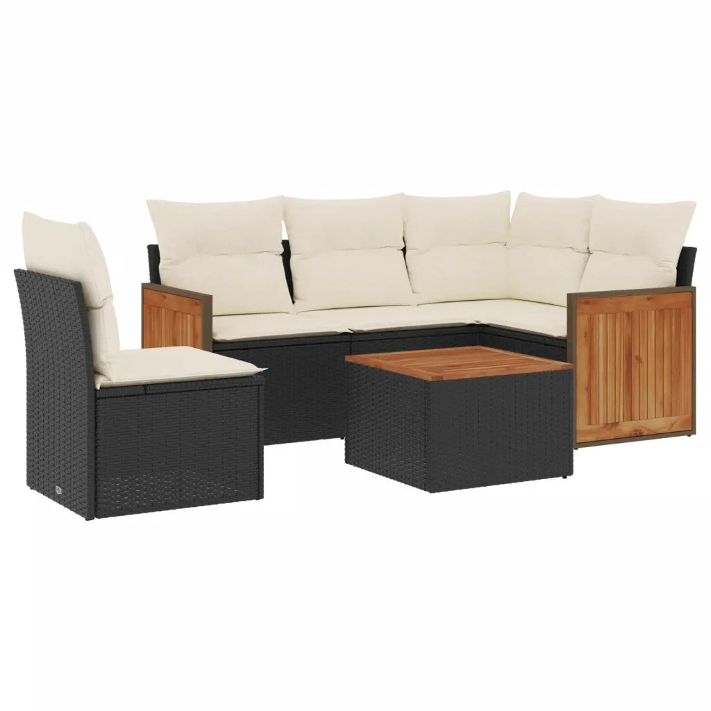 Set Divano da Giardino 6 pz con Cuscini Nero in Polyrattan 3260061