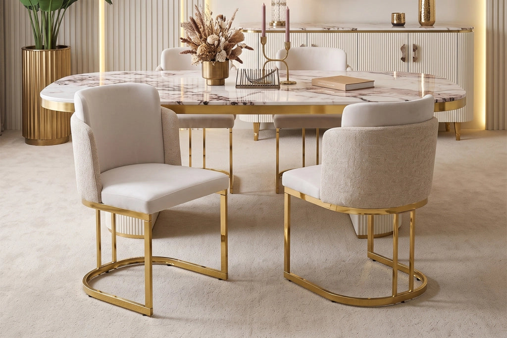 SEDIA da pranzo Set da 4 pezzi 61,5x53,5x86 cm Beige e Oro