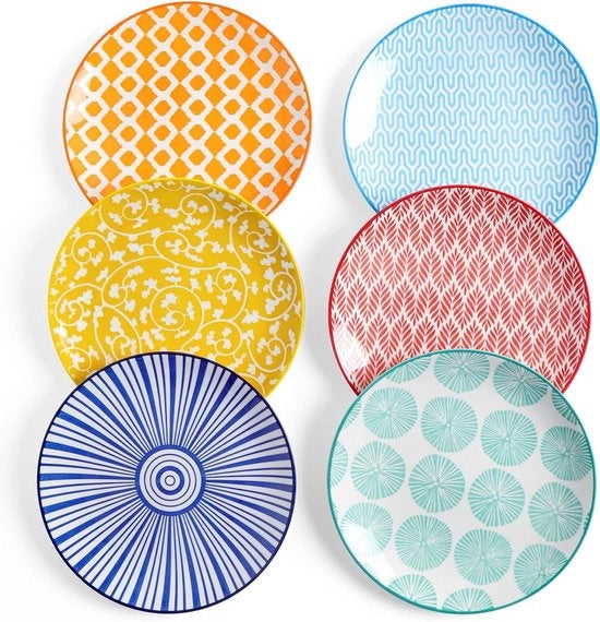 Set di piatti da dessert in ceramica premium da 6 - Piatti mini-diner per torte e snack - Resistenti a microonde e lavastoviglie - Servizio elegante per contorni