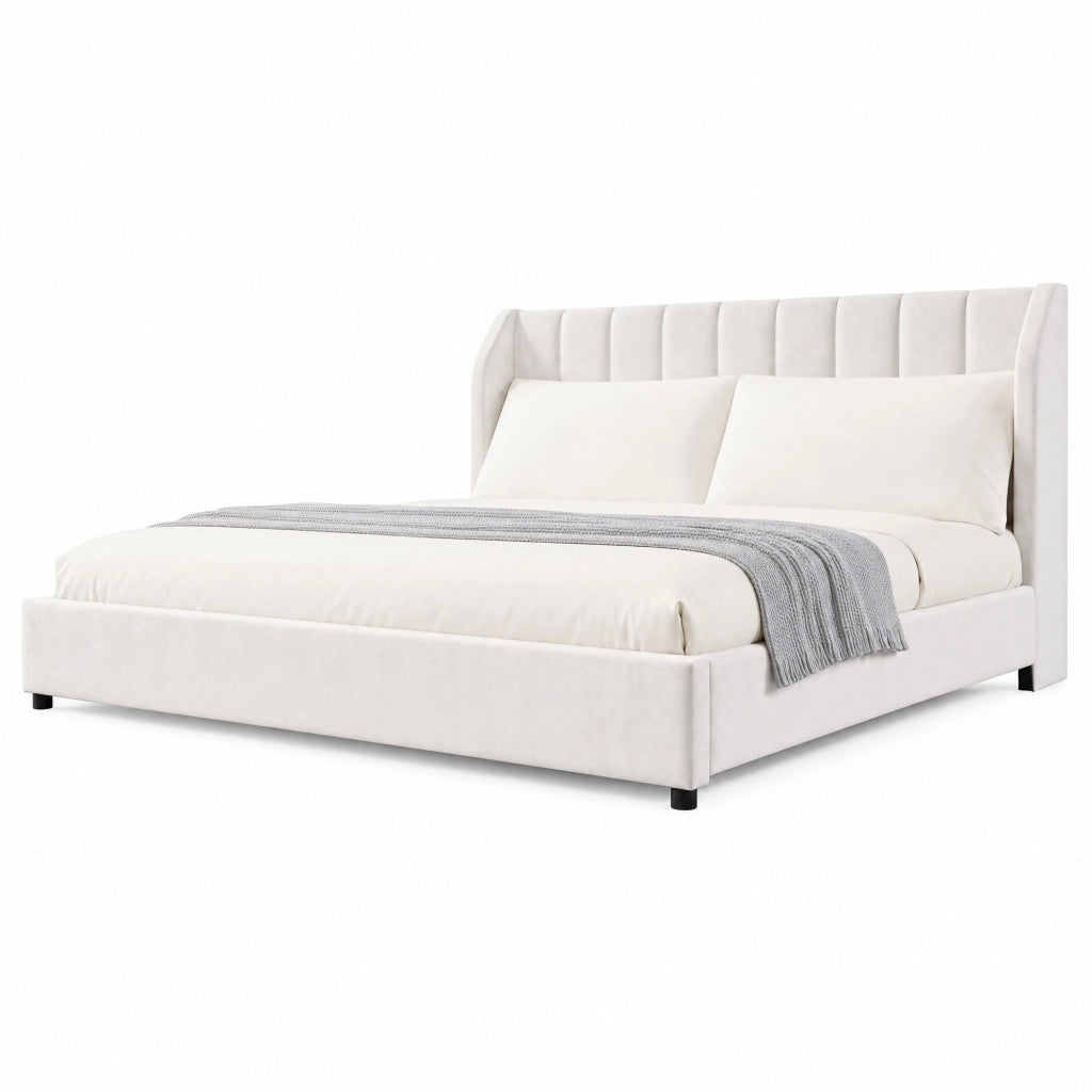 Letto imbottito 180x200 cm con testiera trapuntata e rete a doghe beige
