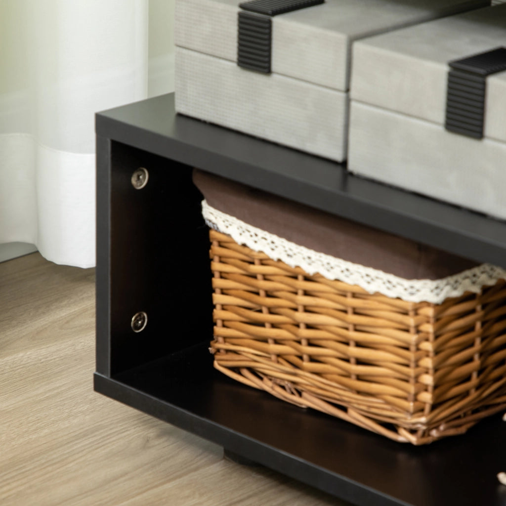 EasyComfort Tavolino da Caffè Asimmetrico in Legno con Ripiani e Piedini Regolabili, 60x60x45cm, Nero