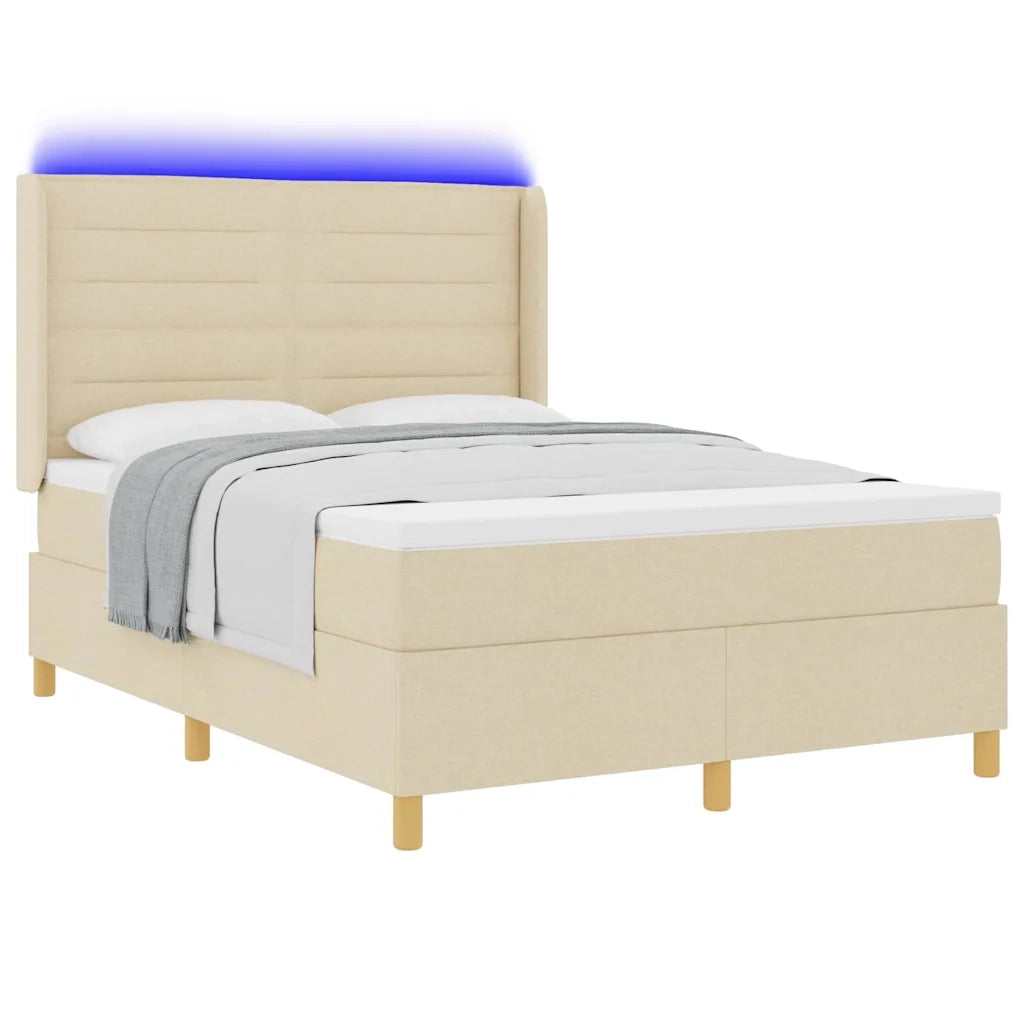 Letto a molle con strisce LED Crema 140 x 200 cm Tessuto 3343635