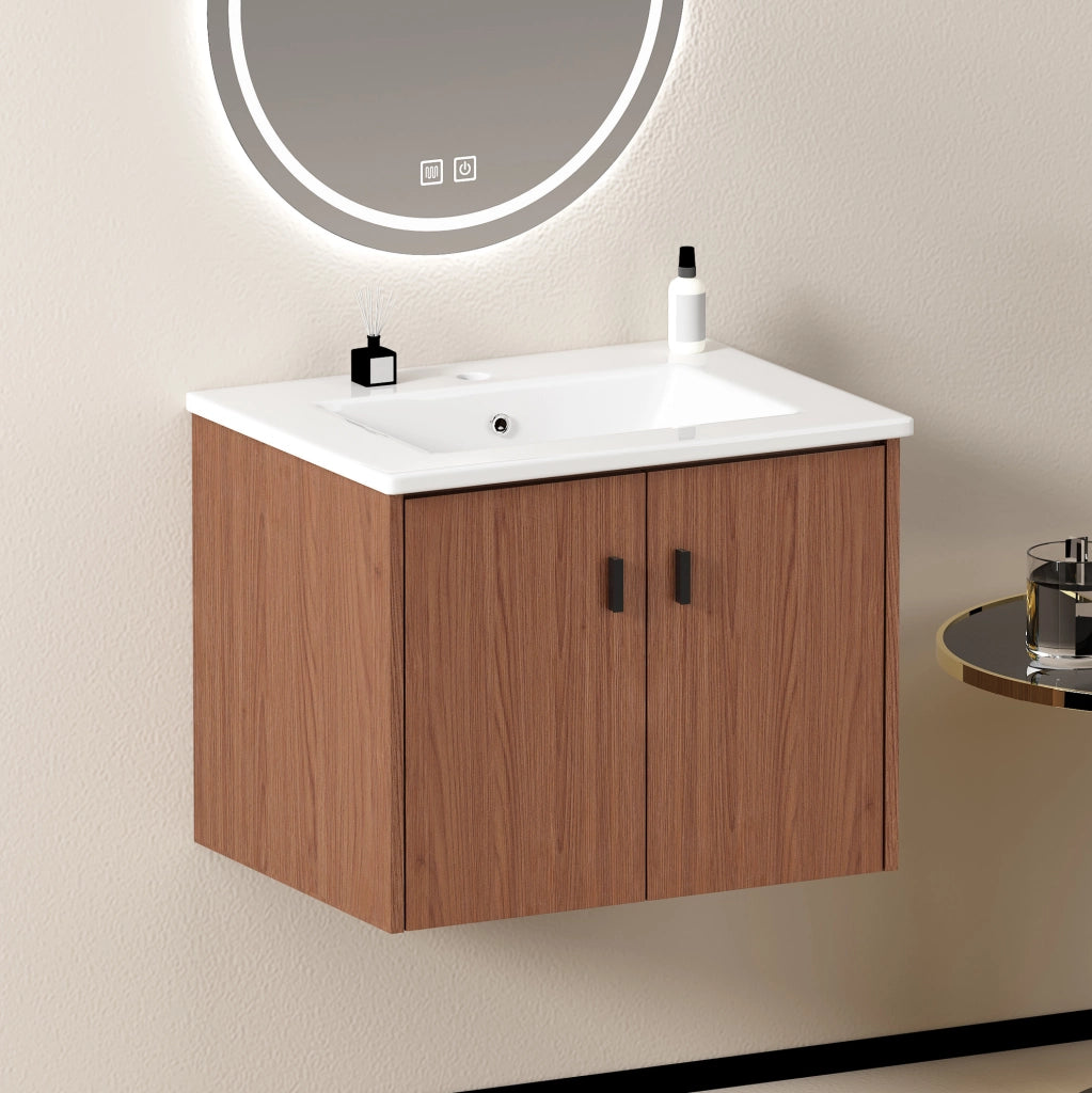 Mobile da bagno 60 cm in legno rosso-bruno con 2 ante soft-close