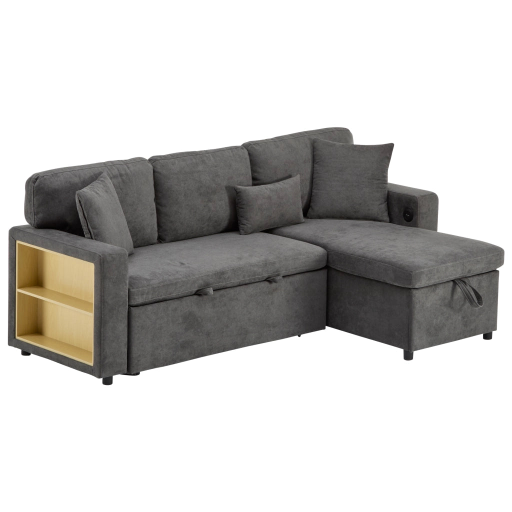 Divano Letto Angolare con Contenitore e Ripiano ¨C MINIMAL ¨C Grigio Scuro