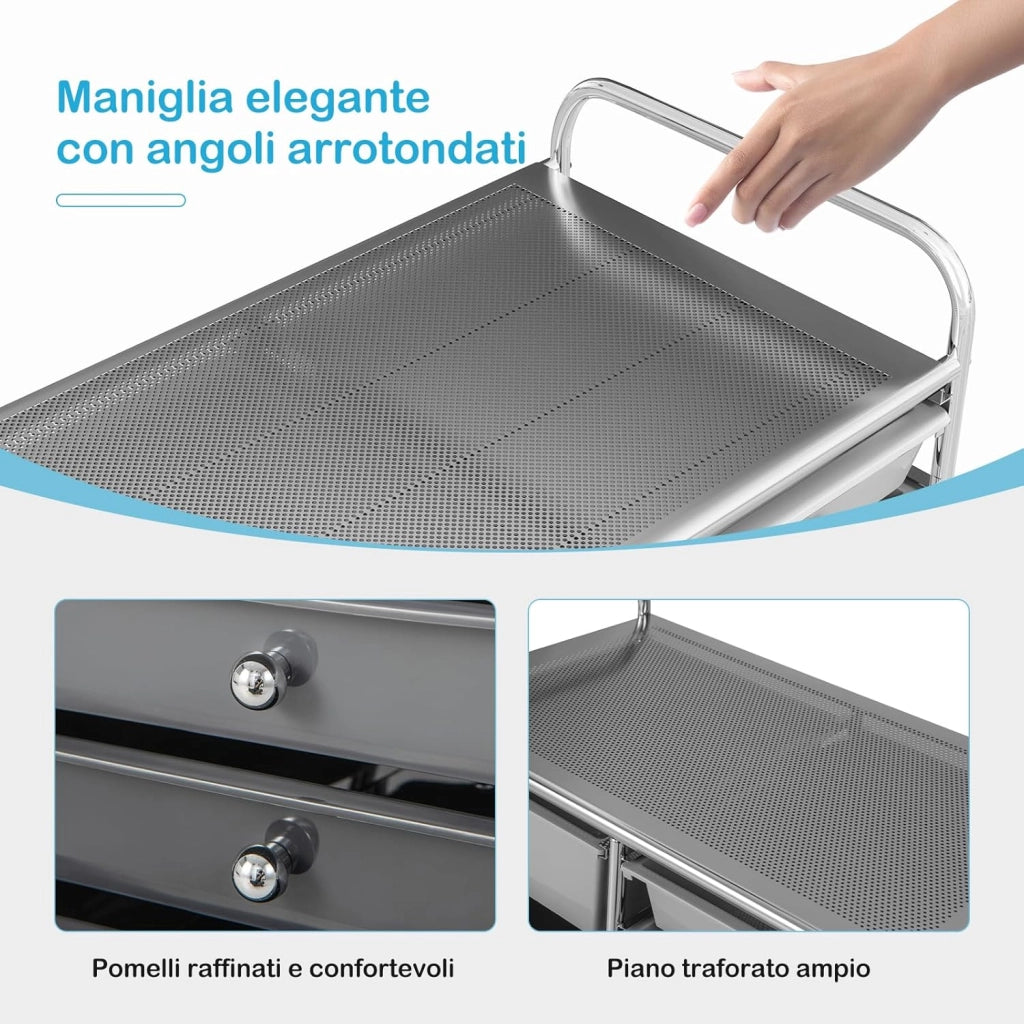 Carrello con 15 Cassetti Impilabili, Carrello di Stoccaggio con Ruote, Carello Portaoggetti per Casa e Ufficio, 62,5 x 37 x 87 cm (Nero 3)