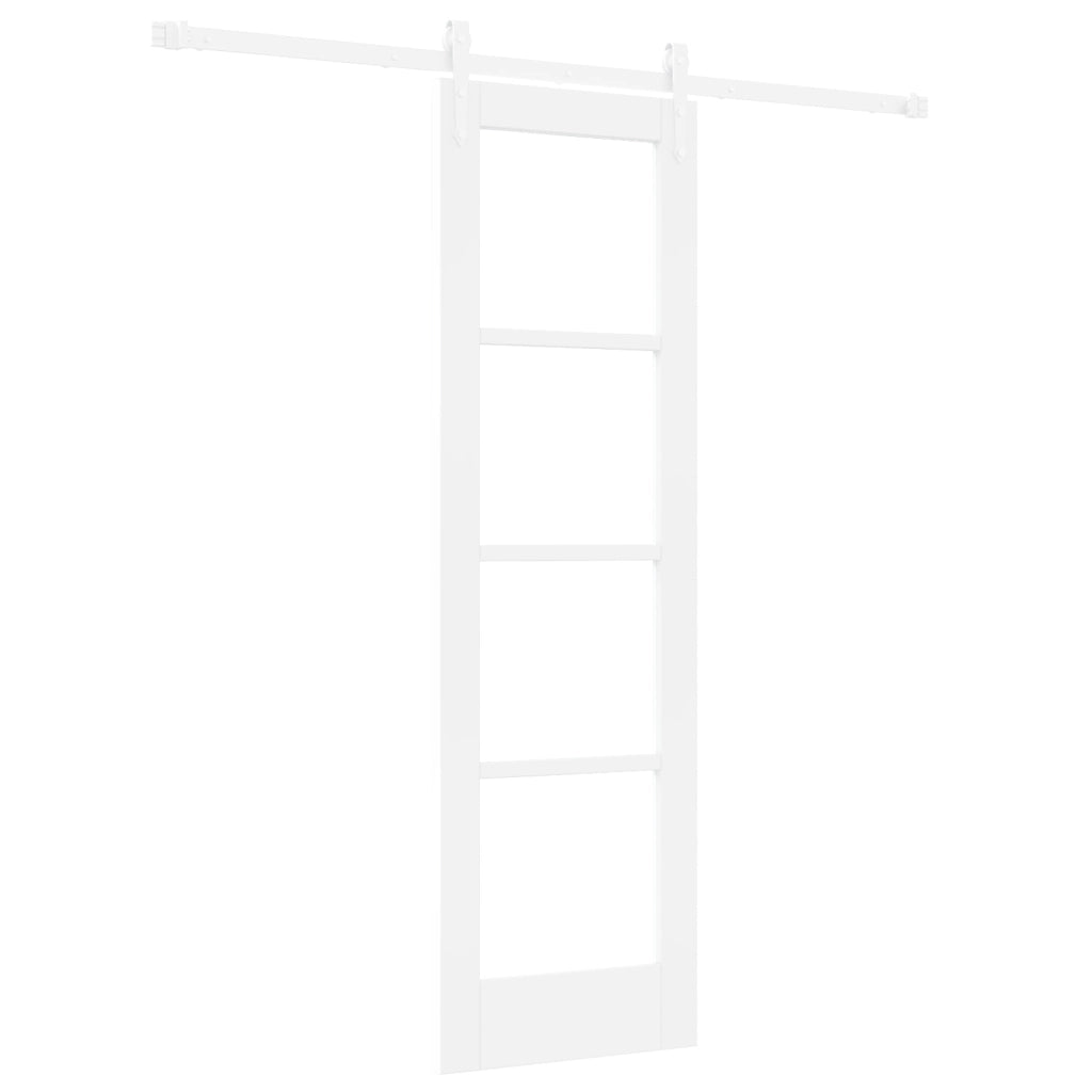 Set Porta Scorrevole con Maniglieria  Bianca 61x198.5 cm Legno Massello di Pino