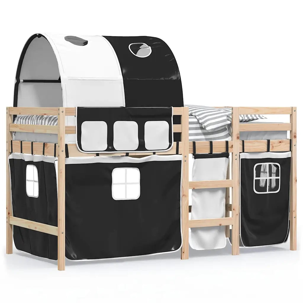 Letto a Soppalco con Tunnel Bambini Bianco e Nero 90x190cm Pino