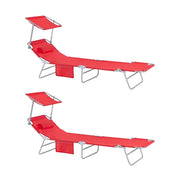 2 pezzi Lettino Prendisole Pieghevole Cuscino e Tettuccio Regolabile 4 Angoli di Reclinazione Rosso OGS48-Rx2
