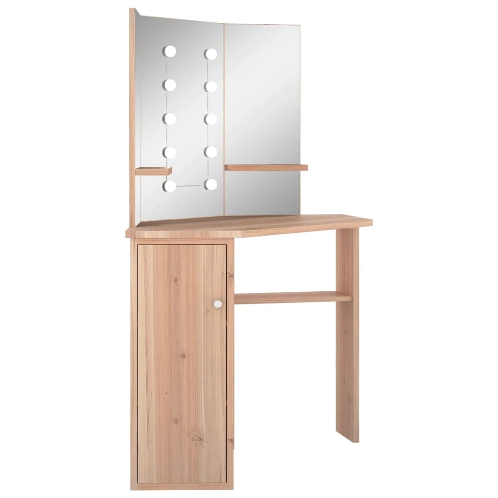 Toeletta tavolo da trucco di design mobile angolare per camera da letto con illuminazione a LED 111 x 54 x 141,5 cm rovere 02_0006356