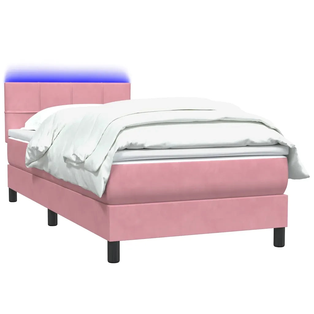 Letto singolo | Letto per adulti | Letto a Molle con Materasso e LED Rosa 80x220 cm Velluto