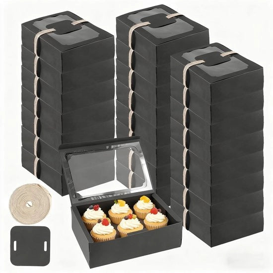 Dossier per pasticceria da 24 pezzi - Dimensioni: 22 x 15 x 7 cm - Confezione per dessert - Imballaggio in carta riciclata - Con finestra - Robusto e resistente agli urti