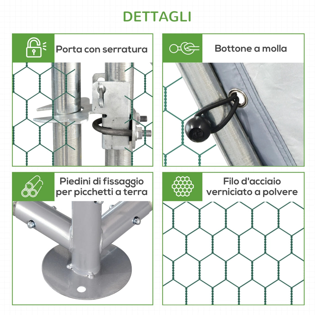 EasyComfort Recinto Gabbia per Galline in Metallo Galvanizzato Impermeabile, Pollaio con Porta e Copertura Oxford, 280x570x195cm