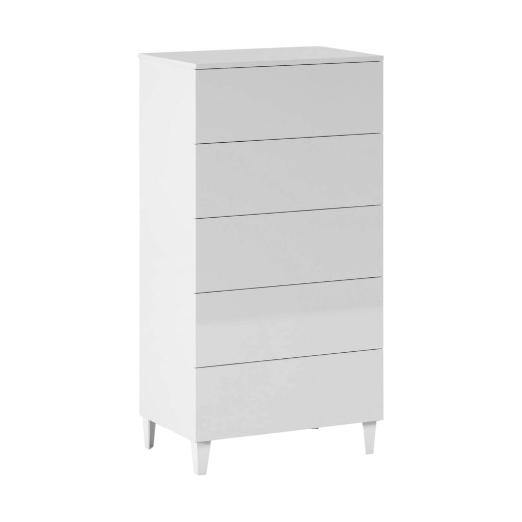 Cassettiera Aaron, Settimanale a 5 cassetti, Mobile ComÒ² per camera da letto, Settimanale moderno, cm 61x40h117, Bianco