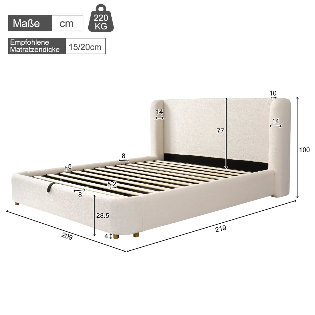 Letti contenitori 180x200 cm; contenitore sollevabile; Bouclé; beige; (Senza materasso)